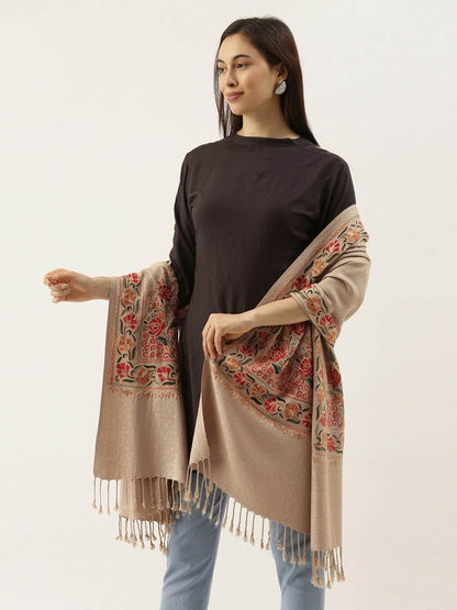 Dhiyona PA Women Beige & Multicolored Embroidered Shawl