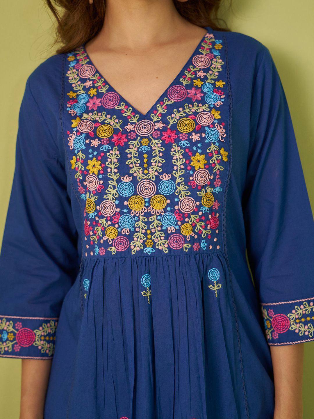 Women Floral Embroidered Cotton Kurta with Trousers & Dupatta