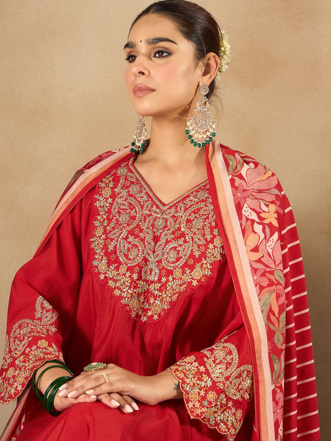Dhiyona IE Women Ethnic Motifs Embroidered Empire Kurta with Trousers & Dupatta