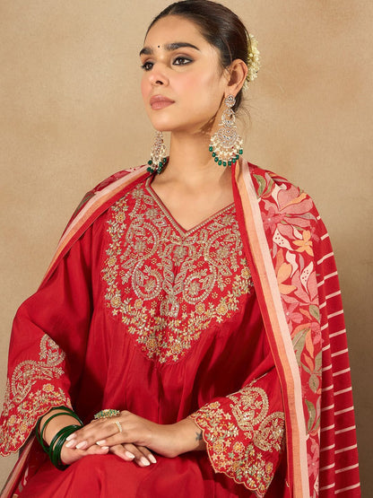 Dhiyona IE Women Ethnic Motifs Embroidered Empire Kurta with Trousers & Dupatta