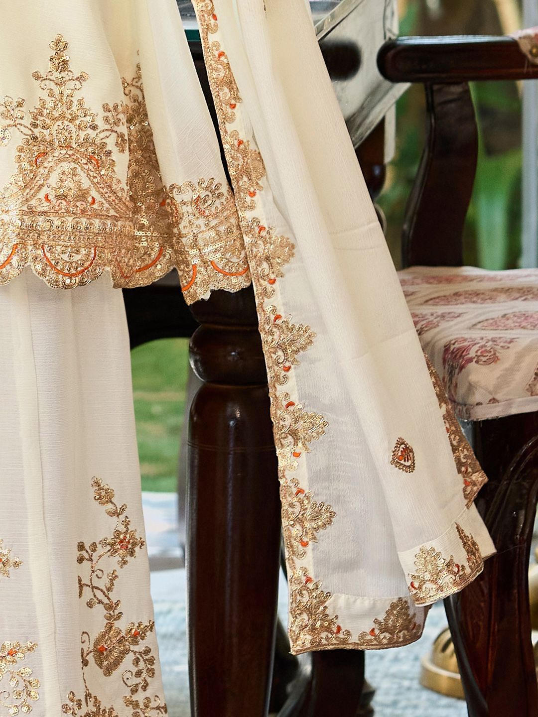 Ethnic Motifs Embroidered Sequinned Straight Kurta With Palazzos & Dupatta