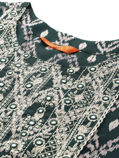 Dhiyona IE Geometric Printed Mirror Work Kurta