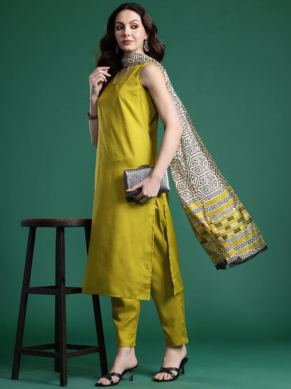 Solid Regular Kurta with Trousers & Dupatta