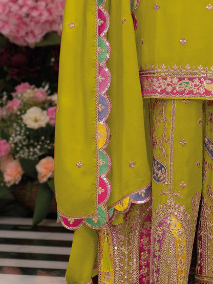 Embroidered Sequinned Kurta With Palazzos & Dupatta