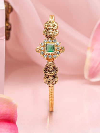 Dhiyona RJ Women's 22K Gold-Plated Emerald Green & White Cubic Zirconia Studded Traditional Bracelet