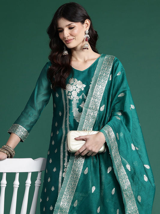 Dhiyona IE Ethnic Motifs Woven Design Kurta with Trousers & With Dupatta