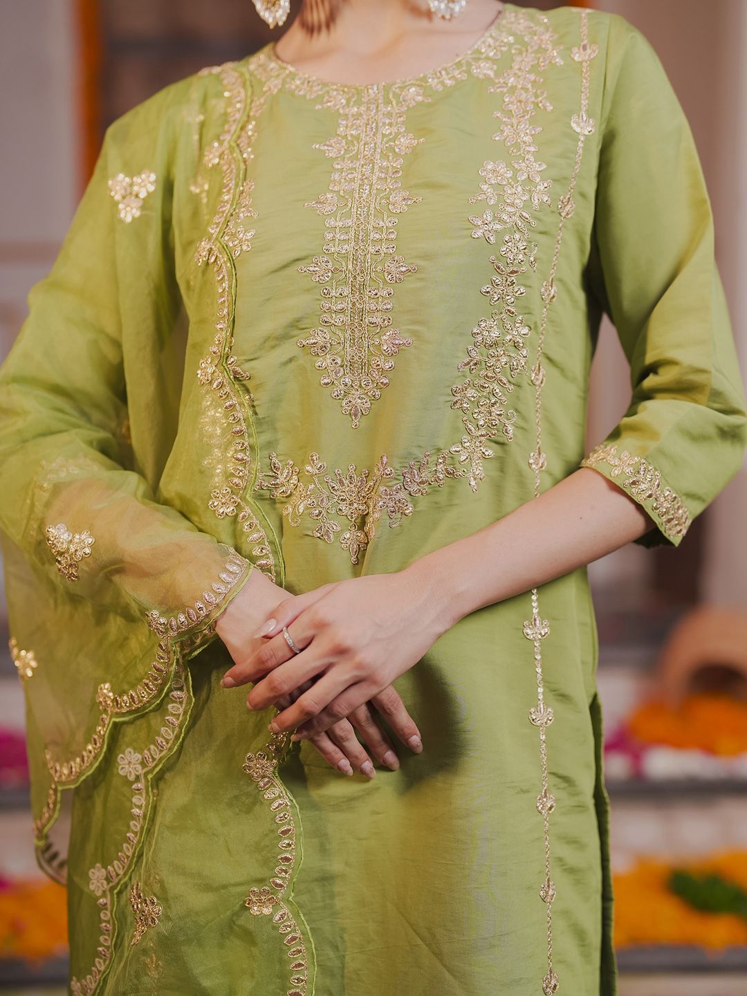 Ethnic Motifs Embroidered Kurta With Trousers & Dupatta
