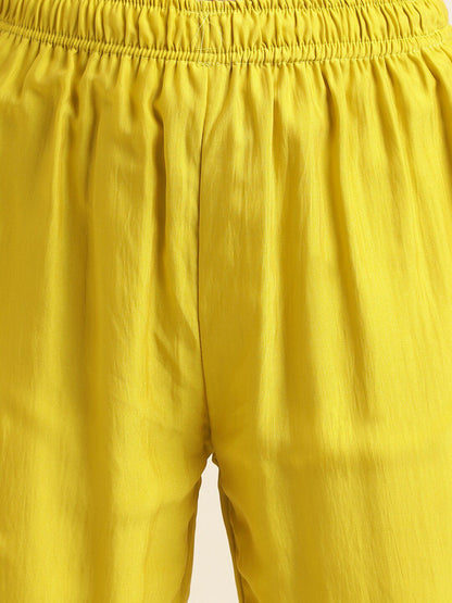 Dhiyona IS Women's Women Yellow & Pink Floral Embroidered Sequinned Kurta With Trousers & Dupatta