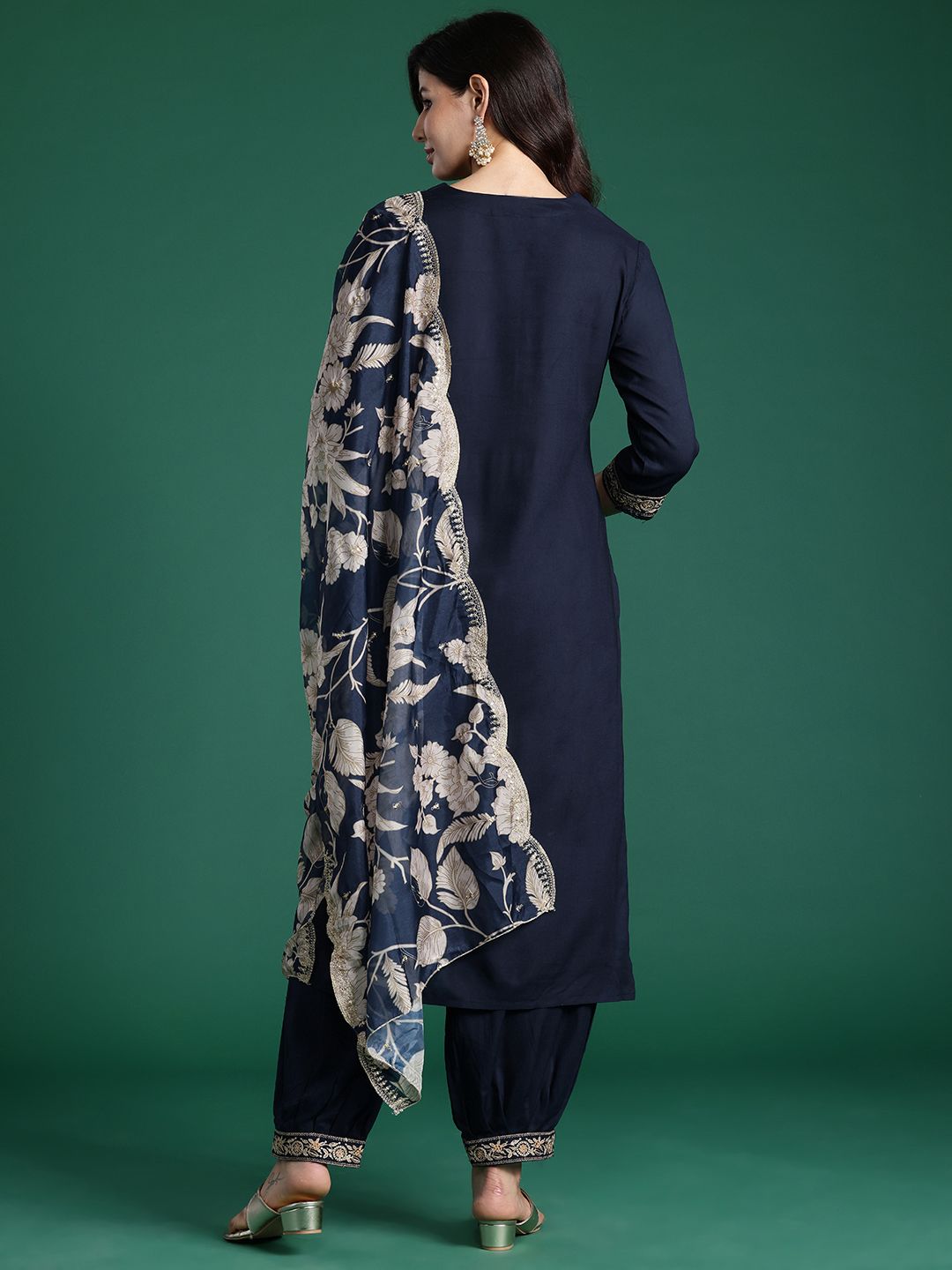 Ethnic Motifs Embroidered Sequinned Kurta with Salwar & With Dupatta