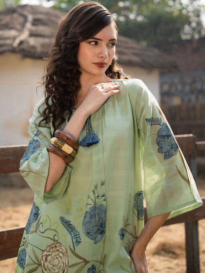 Dhiyona IE Floral Printed Pure Cotton Tunic With Trousers Co-Ords