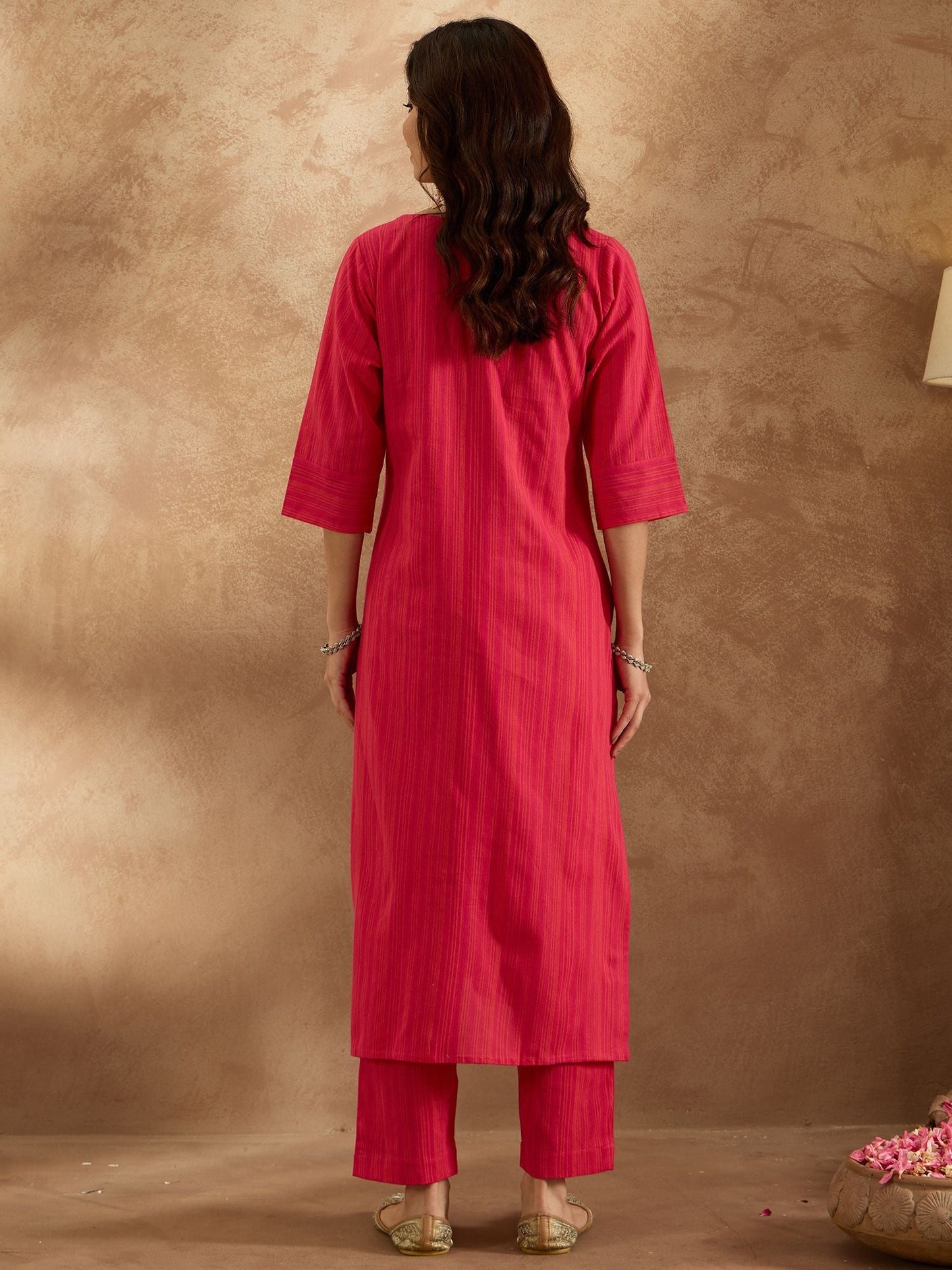 Dhiyona IE Floral Embroidered Pure Cotton Straight Kurta with Trouser