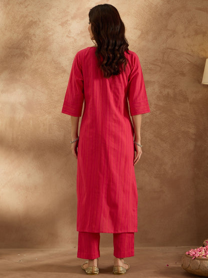 Dhiyona IE Floral Embroidered Pure Cotton Straight Kurta with Trouser