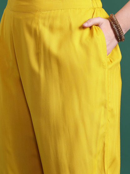 Embroidered Panelled Mirror Work Kurta With Trousers & Dupatta