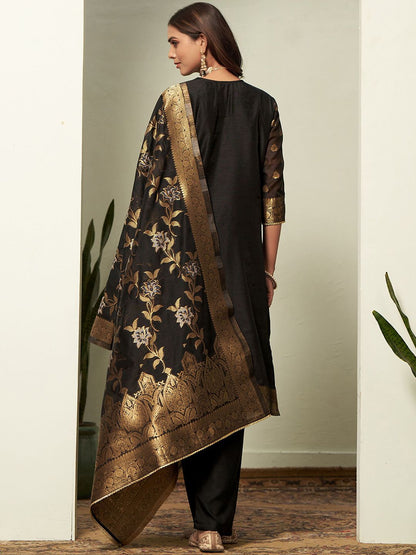 Dhiyona SN Women's Woven-Designed Straight Kurta With Trouser & Dupatta Set