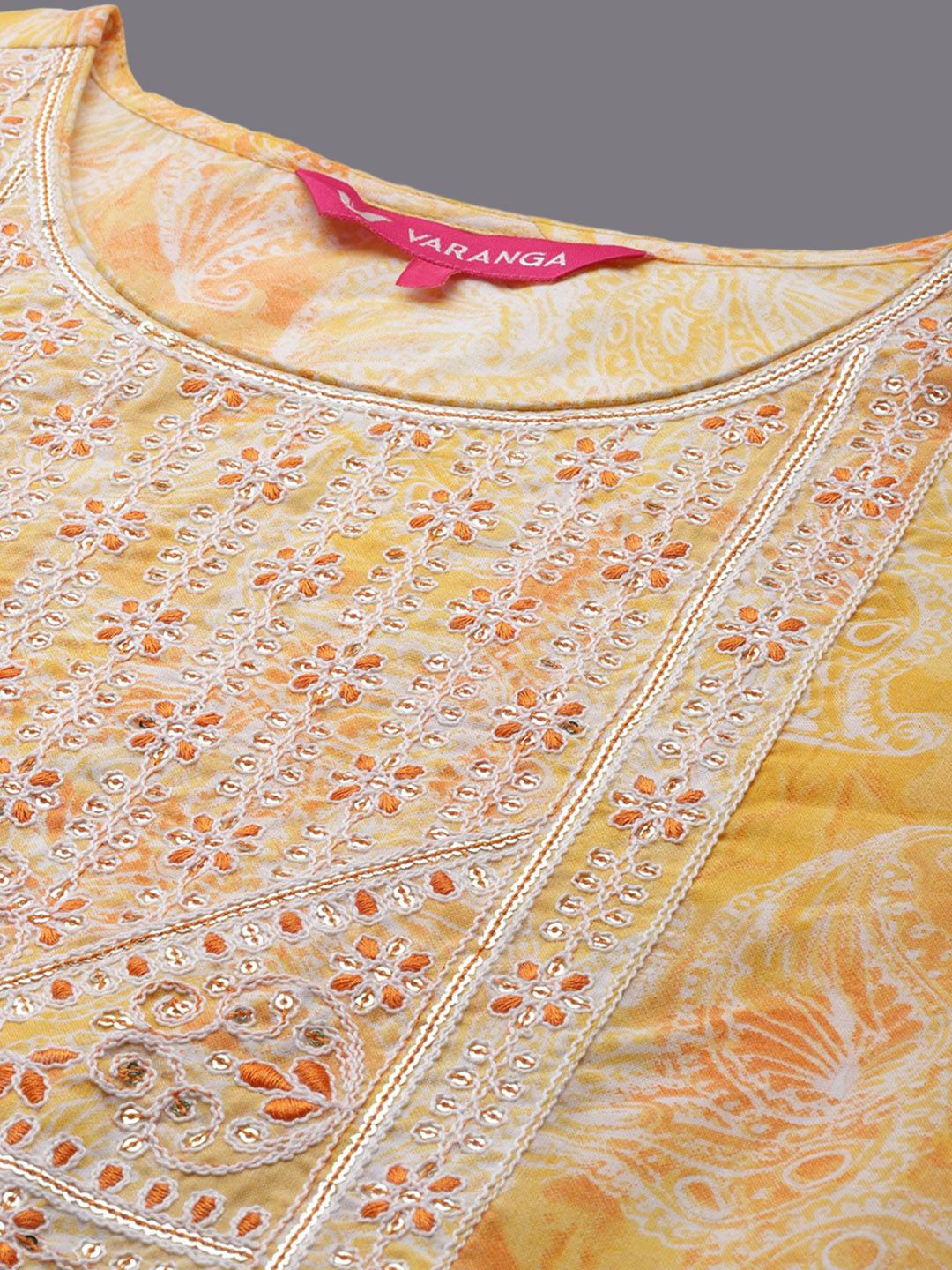 Dhiyona VA Women'sFloral Printed Thread Work Straight Kurta With Trousers & Dupatta