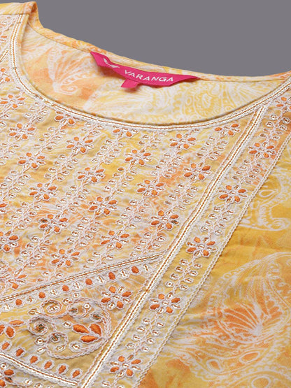 Dhiyona VA Women'sFloral Printed Thread Work Straight Kurta With Trousers & Dupatta