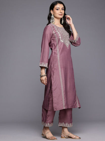 Dhiyona VA Women'sFloral Embroidered Sequinned Kurta With Palazzos & Dupatta