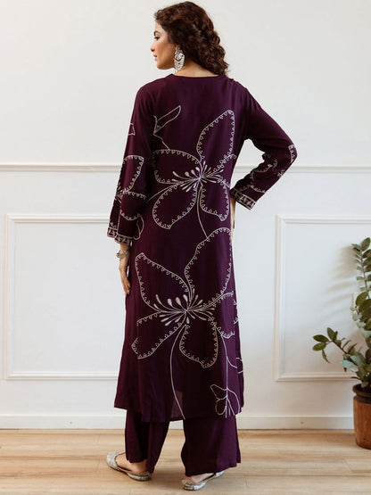 Dhiyona IE Women Floral Embroidered Regular Sequinned Kurta with Trousers