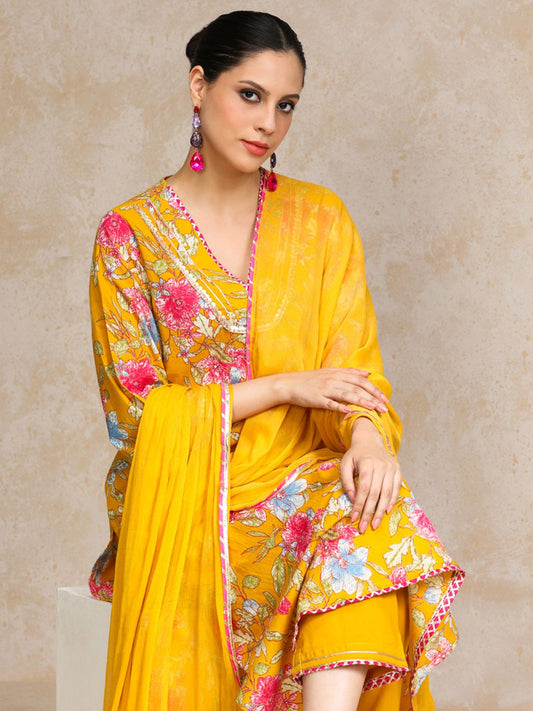 Dhiyona VA Women's Ethnic Motifs Printed Regular Beads and Stones Pure Cotton Kurta with Trousers & With Dupatta