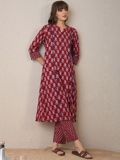 Dhiyona IE Women Paisley Printed Regular Pure Cotton Kurta with Trousers