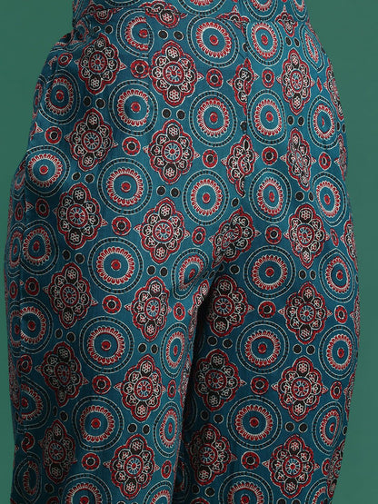 Dhiyona IE Ethnic Motifs Printed Pure Cotton Kurta with Trousers