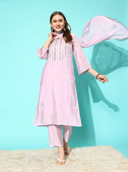 Dhiyona VA Women's Yoke Design Regular Gotta Patti Kurta with Trousers & With Dupatta
