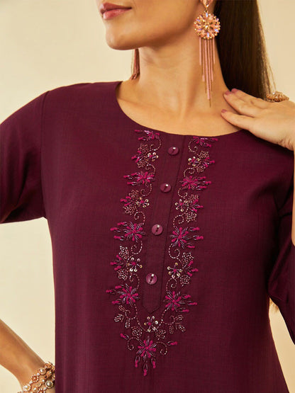 Dhiyona SO Women's Floral Regular Zardozi Kurta with Trousers