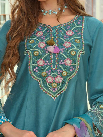 Women Floral Embroidered Kurta with Trousers & Dupatta