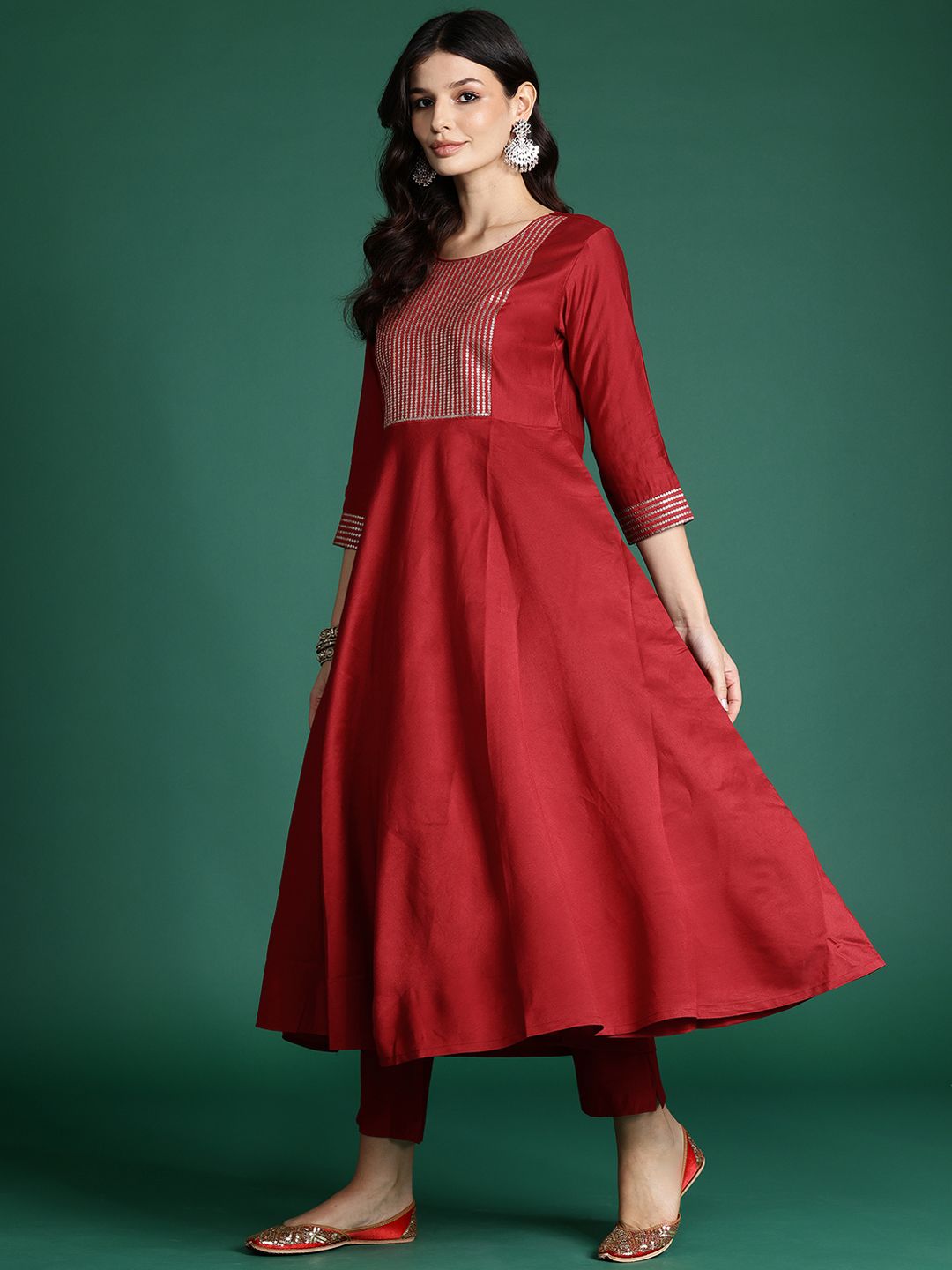 Empire Sequinned Liva Kurta with Trousers & With Dupatta