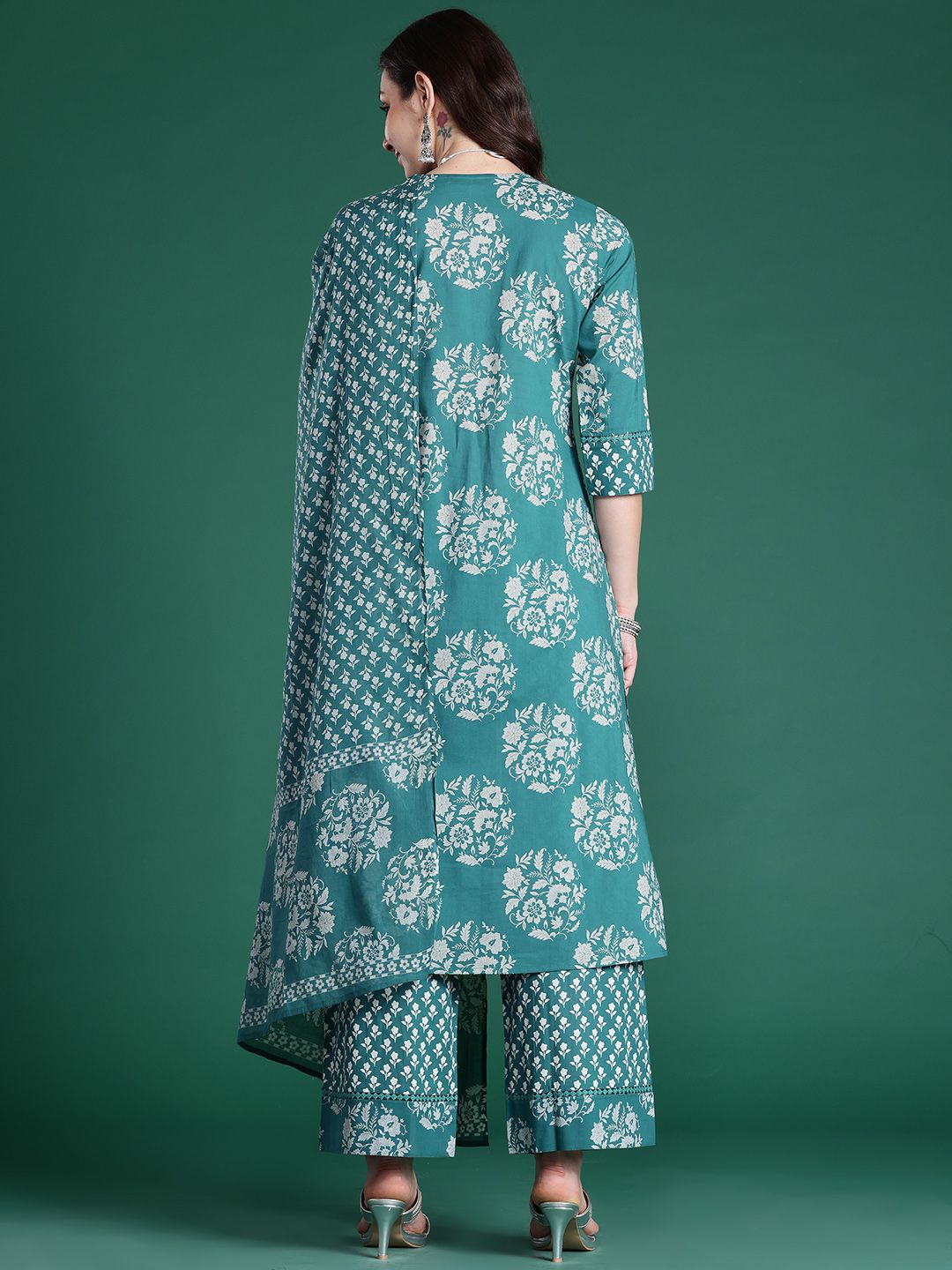 Ethnic Motifs Pure Cotton Kurta with Trousers & Dupatta