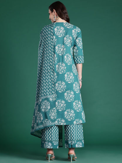 Ethnic Motifs Pure Cotton Kurta with Trousers & Dupatta