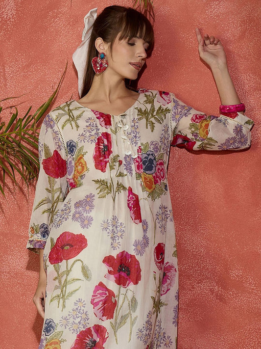Women Floral Printed Regular Pure Cotton Kurta with Trousers
