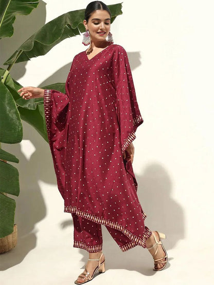 Dhiyona IS Women's Women Printed V-Neck Regular Kurta with Trousers