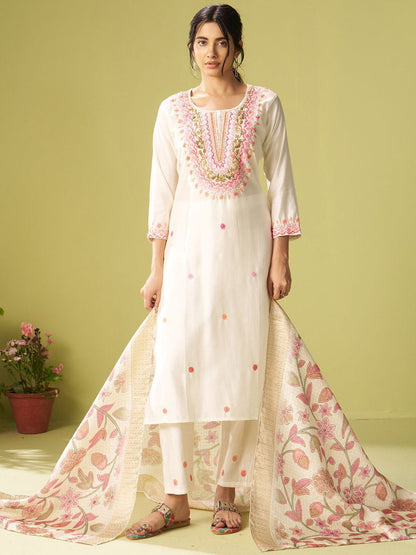 Dhiyona IE Women Ethnic Motifs Embroidered Regular Thread Work Kurta with Trousers & Dupatta