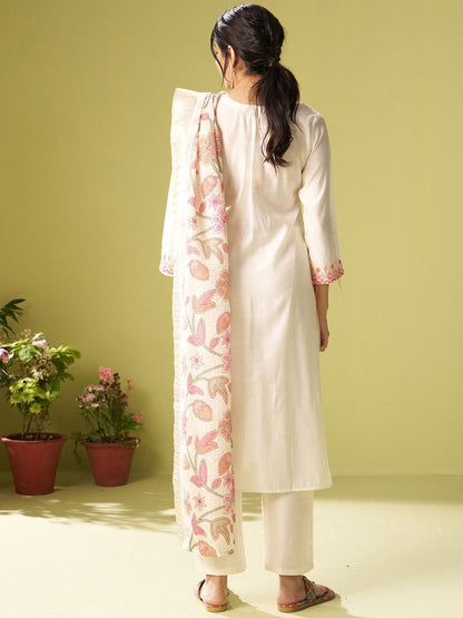 Dhiyona IE Women Ethnic Motifs Embroidered Regular Thread Work Kurta with Trousers & Dupatta