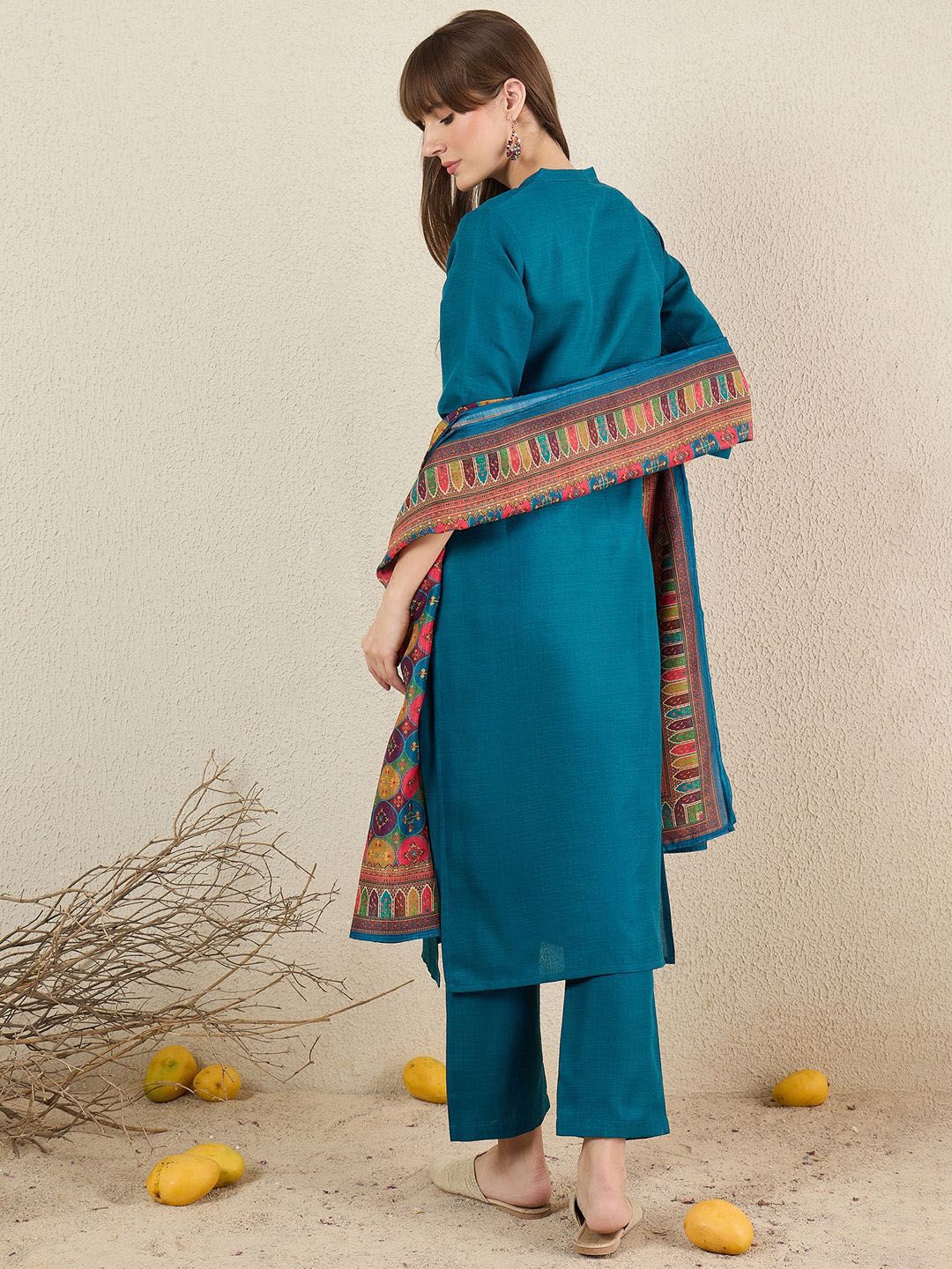 Dhiyona IE Women Solid Embroidered Kurta with Trousers & Dupatta