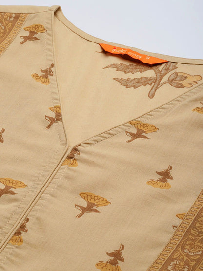 Dhiyona IE Women Floral Printed Pure Cotton Kurta with Trousers