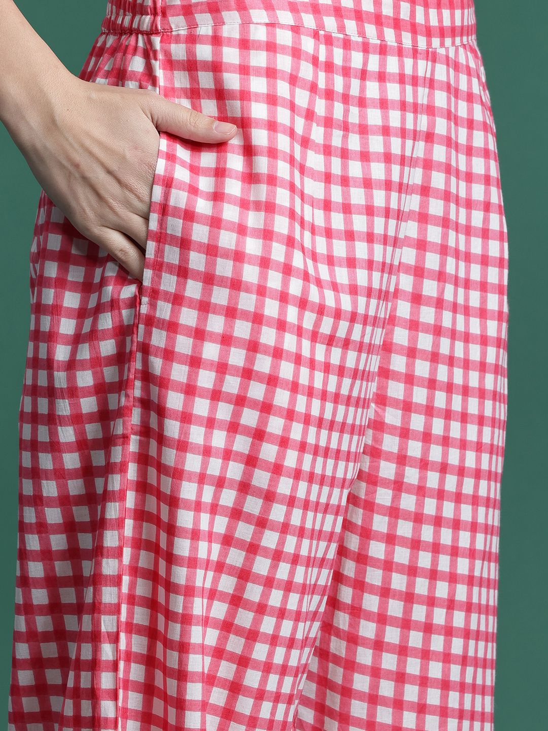 Dhiyona IE Checked Thread Work Pure Cotton Kurta with Trousers