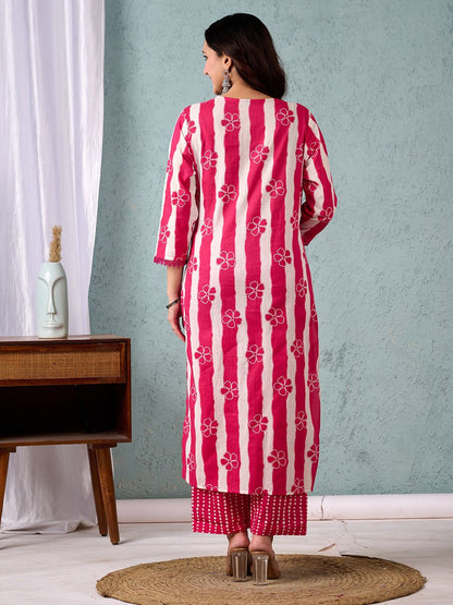 Dhiyona VA Women'sStripper with Floral Printed Kurta with Trouser & Dupatta
