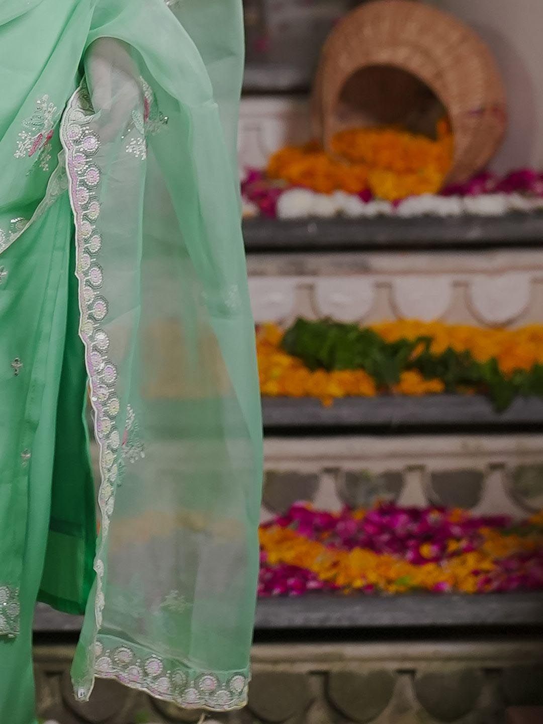 Floral Embroidered Thread Work Kurta With Trousers & Dupatta