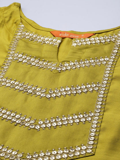 Dhiyona IE Women Olive Green Ethnic Motifs Embroidered Kurta with Trousers & Dupatta