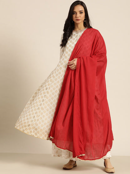 Dhiyona SN Women's Off-White & Golden Printed Kurta with Palazzos & Dupatta