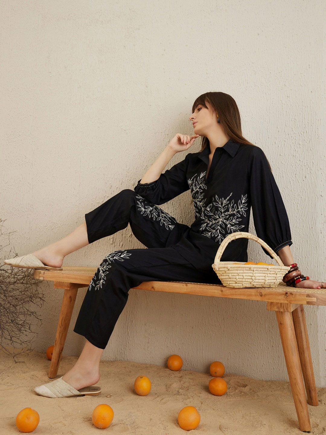 Dhiyona IE Black Embroidered Tunic With Trousers