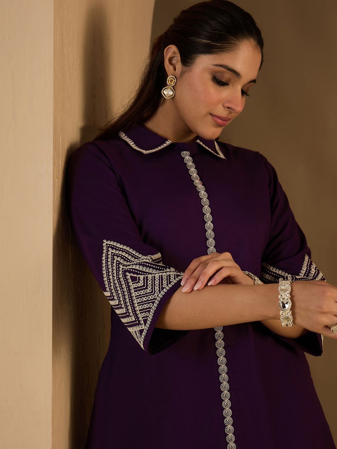 Women Ethnic Motifs Embroidered Pure Cotton Kurta With Palazzos