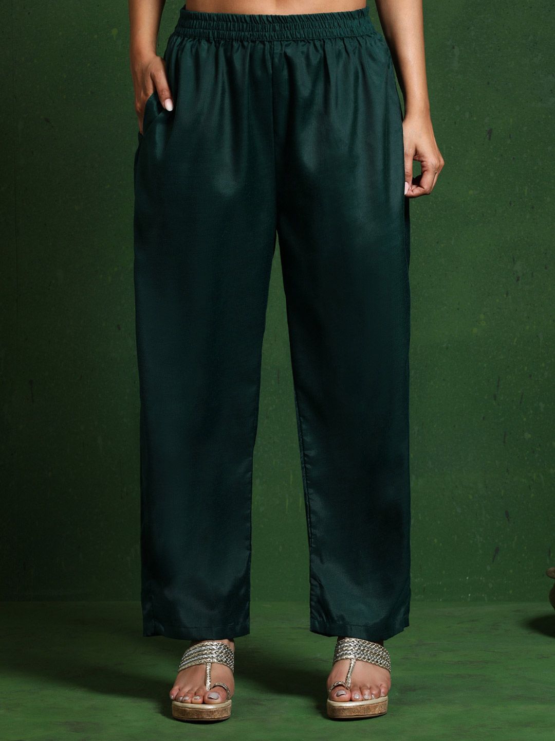 Dhiyona VA Women'sFloral Embroidered Cotton Silk Zari Work Straight Kurta With Trousers & Dupatta