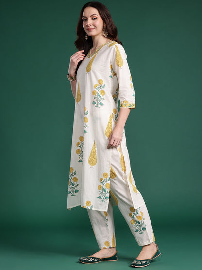 Dhiyona IE Floral Printed Regular Pure Cotton Kurta with Trousers & With Dupatta
