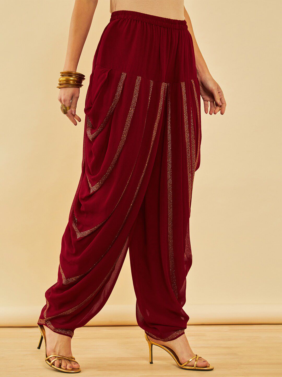 Dhiyona SO Women's Red Ethnic Motifs Yoke Design Beads and Stones Georgette Kurta With Salwar & Dupatta