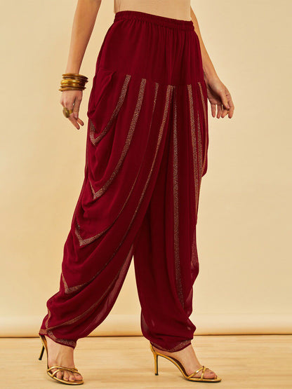 Dhiyona SO Women's Red Ethnic Motifs Yoke Design Beads and Stones Georgette Kurta With Salwar & Dupatta