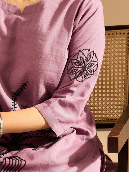 Dhiyona IE Embroidered Three-Quarter Sleeves Pure Cotton Tunic & Trouser