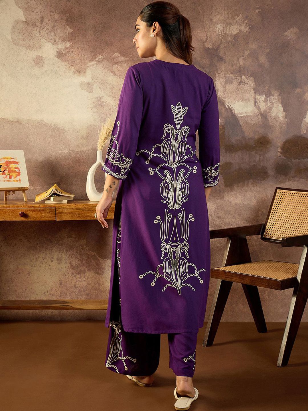 Women Printed Regular Beads and Stones Kurta with Palazzos